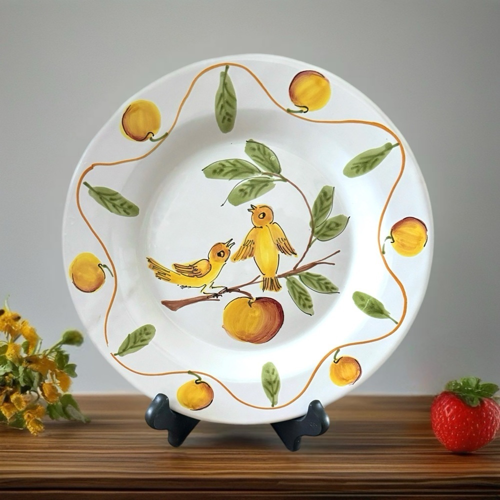 Lillian Vernon Made In Italy Yellow Birds Ceramic Decor Plate Painted Italian 9” - Picture 6 of 7
